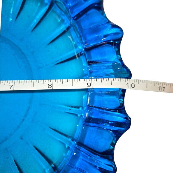 Unmarked VTG MCM Cobalt Blue Art Glass Heavy Scalloped Round Ashtray 10"D READ - Picture 6 of 8